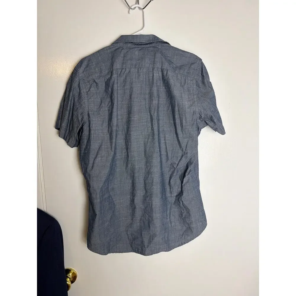 Banana Republic Shirt Men Medium Blue Soft Wash Slim Fit Short Sleeve Button Dow
